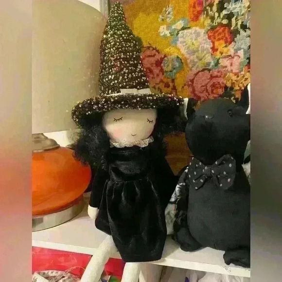 Halloween shelf sitting dolls cat bar witch handmade - Picture 5 of 15